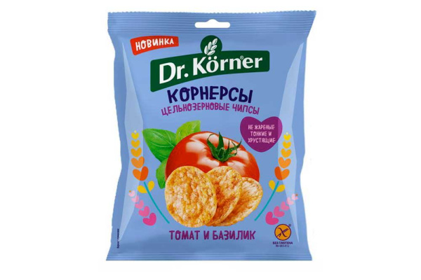 Чипсы кукурузно-рисовые DR KORNER с томатом и базиликом, 50г